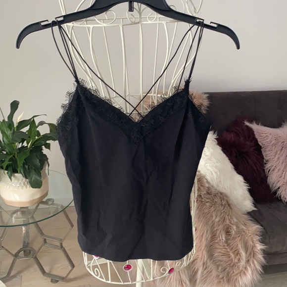 🎉 Host Pick! NWT! EXPRESS Black Lace Trim Strappy Back Tank Top - Picture 5 of 8